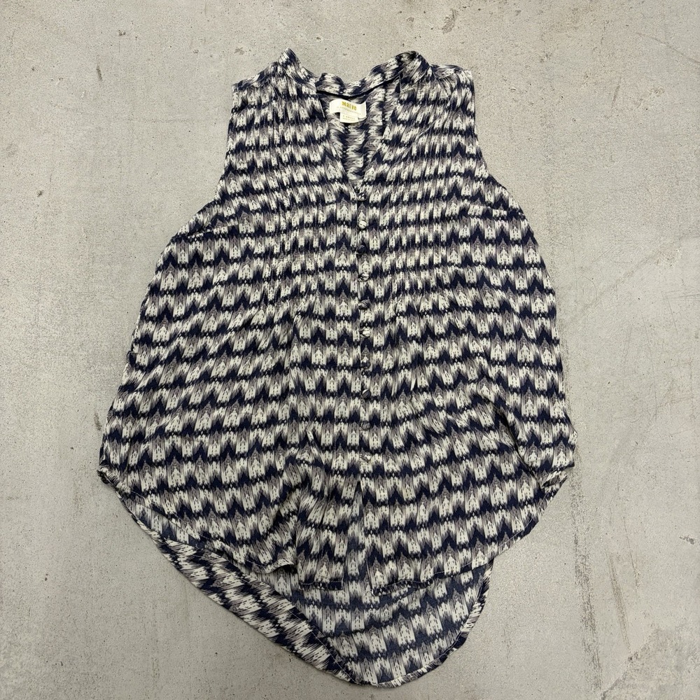 Maeve Anthropologie Blue/White Pintucked Pleated Hi-Low Sleeveless Blouse XS
